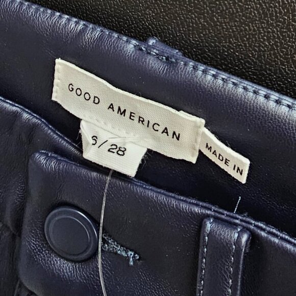 Good American Better Than Leather Faux Leather Pants, Blue, Straight Leg, Size 6 - Picture 8 of 10